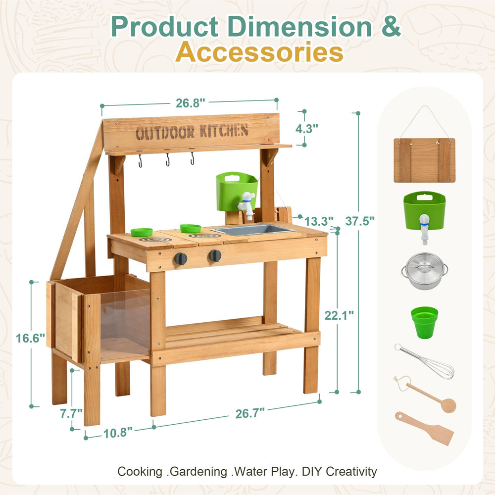 Aoparts wooden kitchen with planter box encourages pretend gardening and meals.