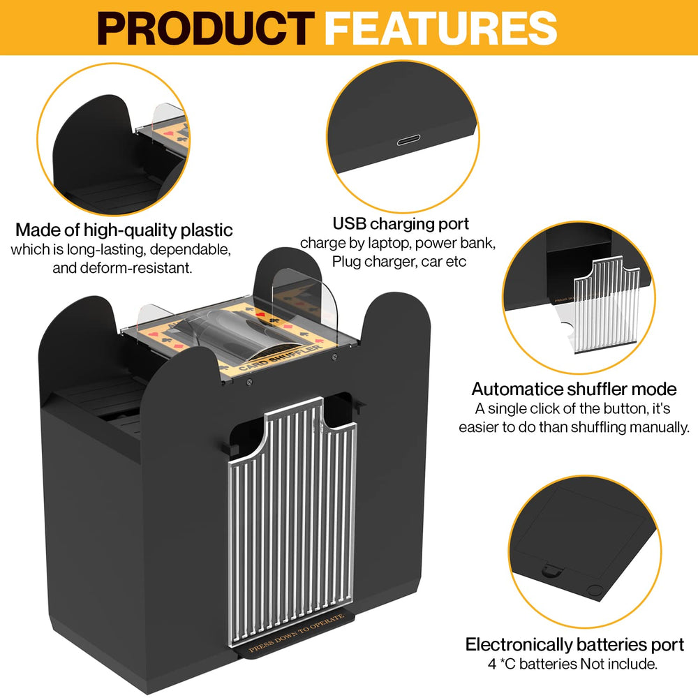 AOPER automatic card shuffler in use on table for quick, hands-free shuffling.