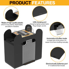 AOPER automatic card shuffler in use on table for quick, hands-free shuffling.
