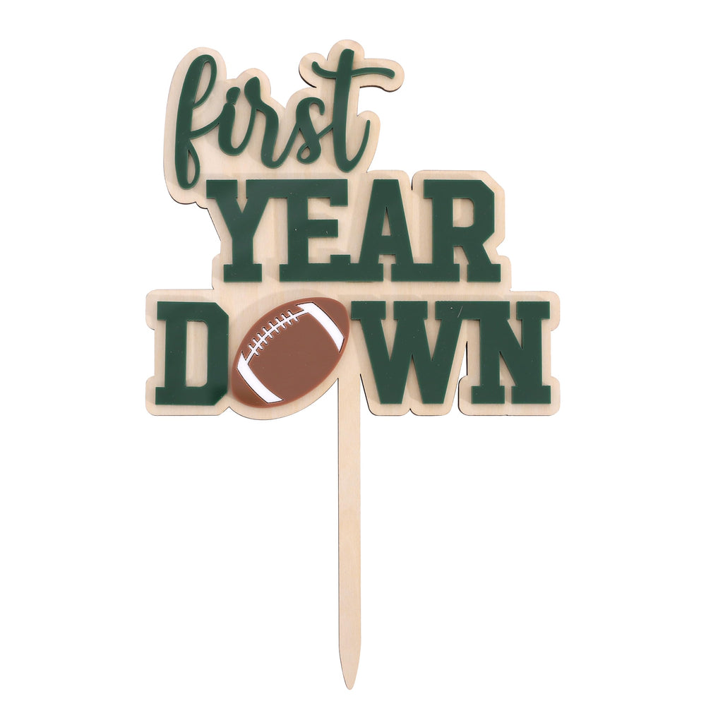 AOQURE first-year countdown inspired topper complements football party decor.