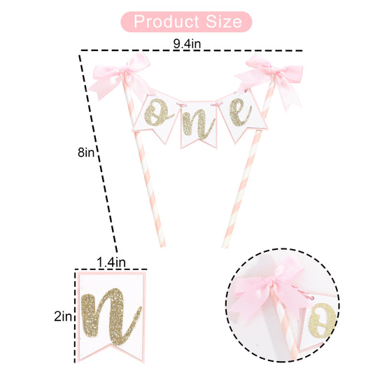 AOQURE pink bow cake topper with gold glitter numbers adds festive sparkle.