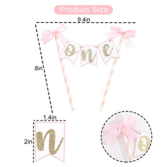 AOQURE pink bow cake topper with gold glitter numbers adds festive sparkle.