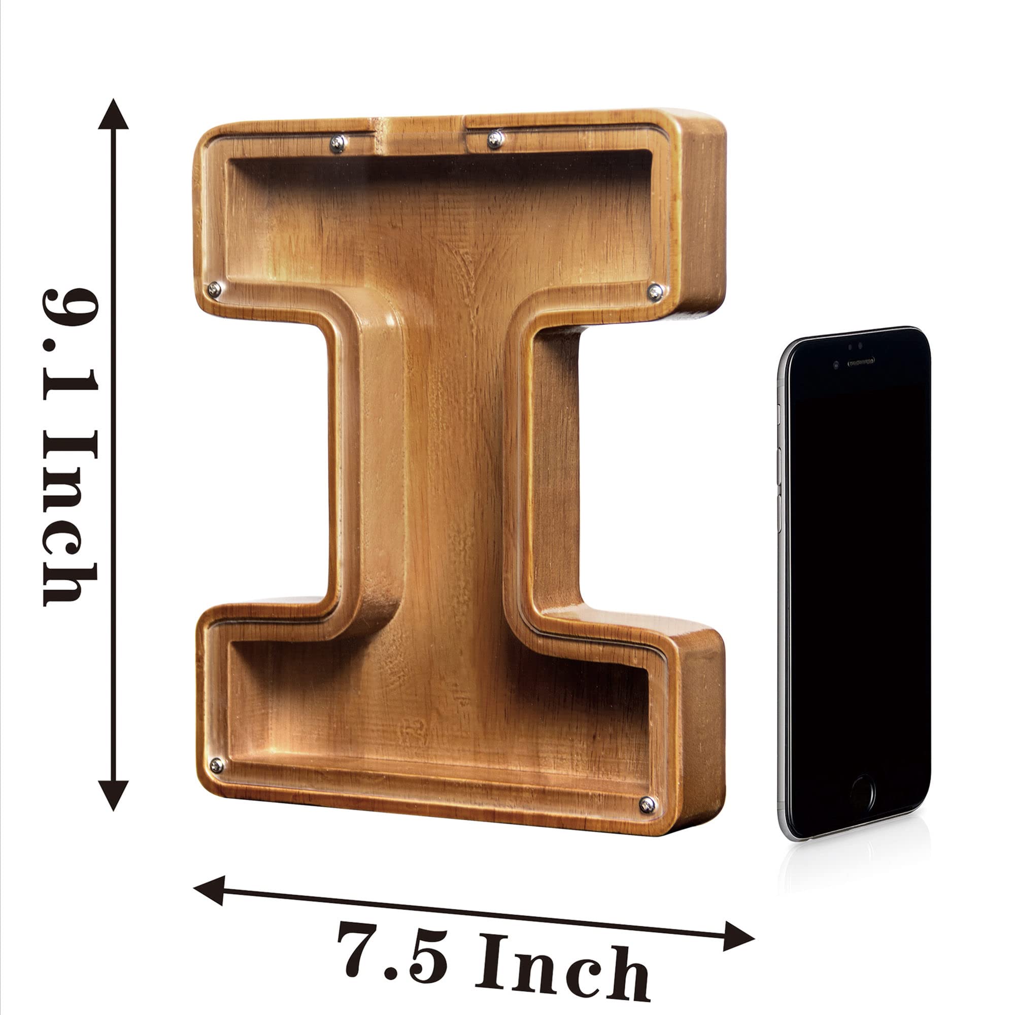 AORCMITN wooden coin bank close-up reveals handmade texture and sturdy construction