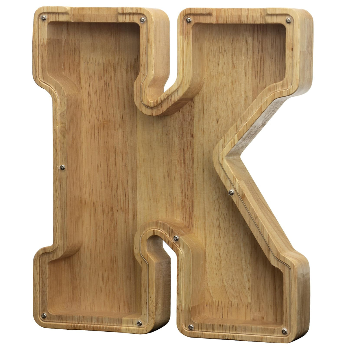 AORCMITN extra large wooden letter coin bank front view shows ample saving space.