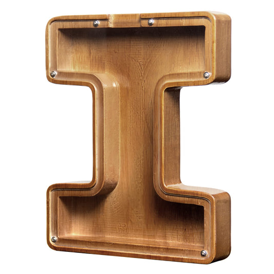 AORCMITN large wooden alphabet coin bank front view showcasing natural pine grain and window