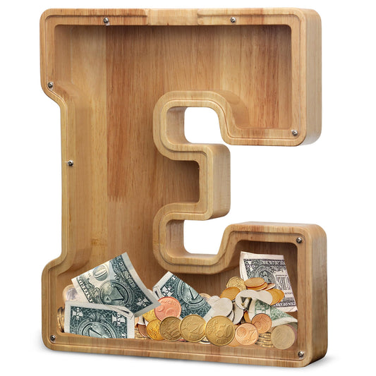 AORCMITN Initial-E-12 extralarge piggy bank front view promoting larger savings for kids