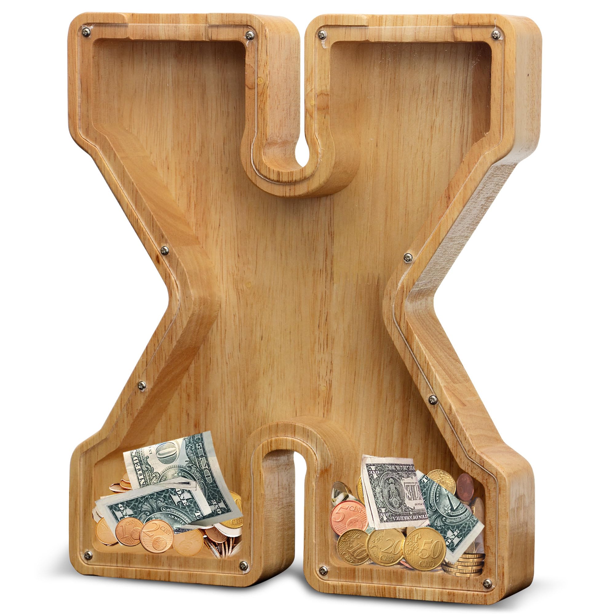 AORCMITN Initial-X-12 wooden letter bank with large letters encourages alphabet learning and saving.