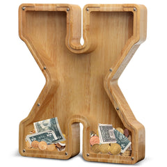 AORCMITN Initial-X-12 wooden letter bank with large letters encourages alphabet learning and saving.