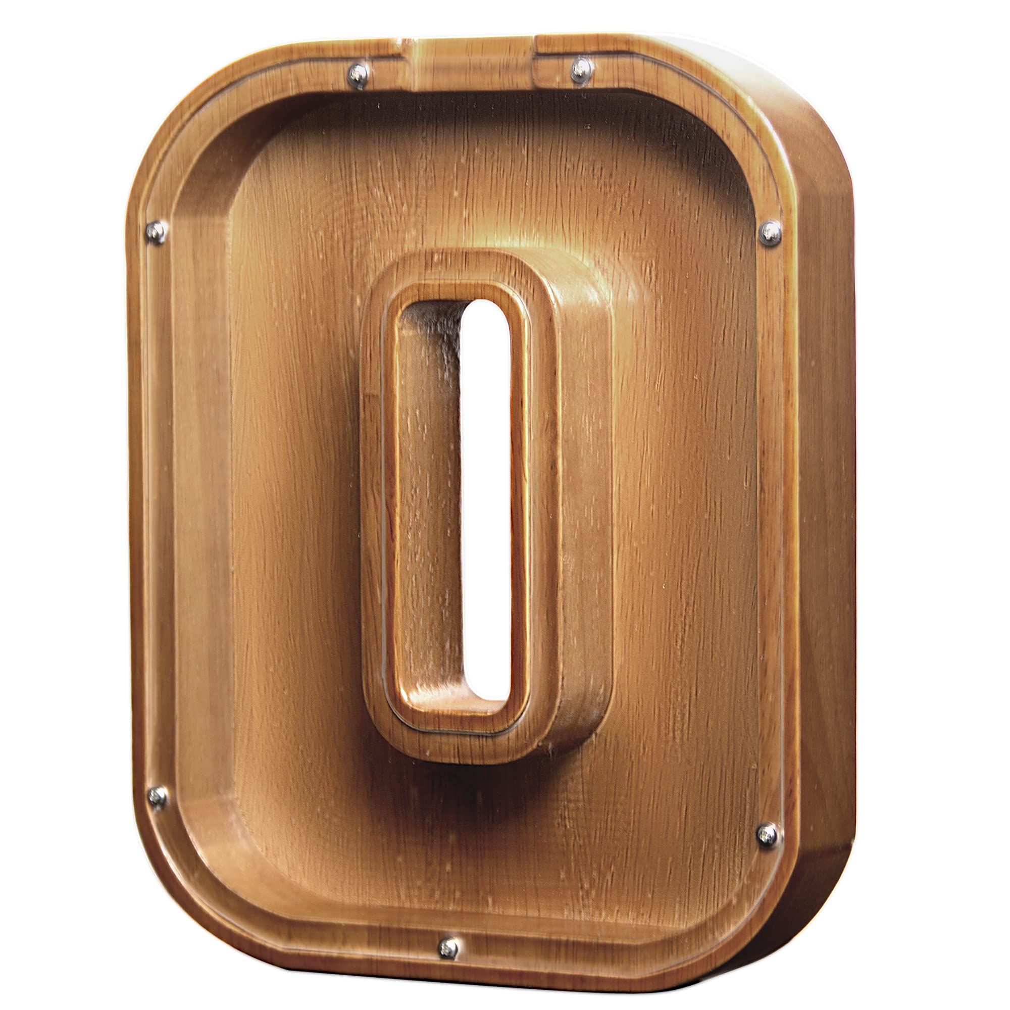 AORCMITN large wooden letter coin bank with natural pine finish and alphabet window.