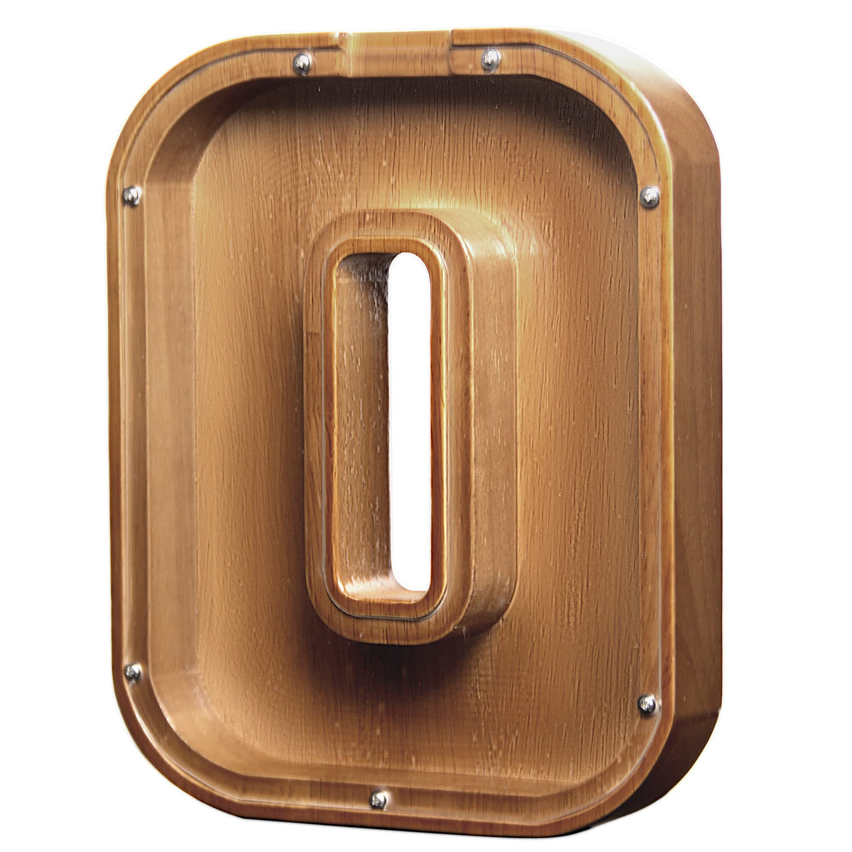 AORCMITN large wooden letter coin bank with natural pine finish and alphabet window.