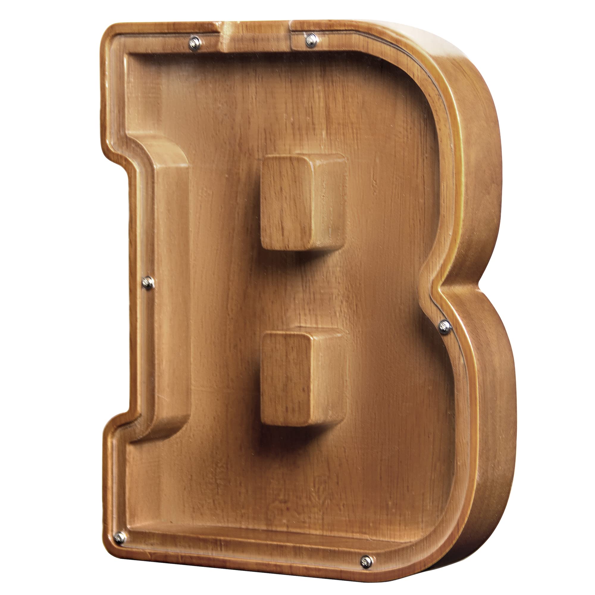 AORCMITN large wooden letter coin bank in pine with clear window for easy savings