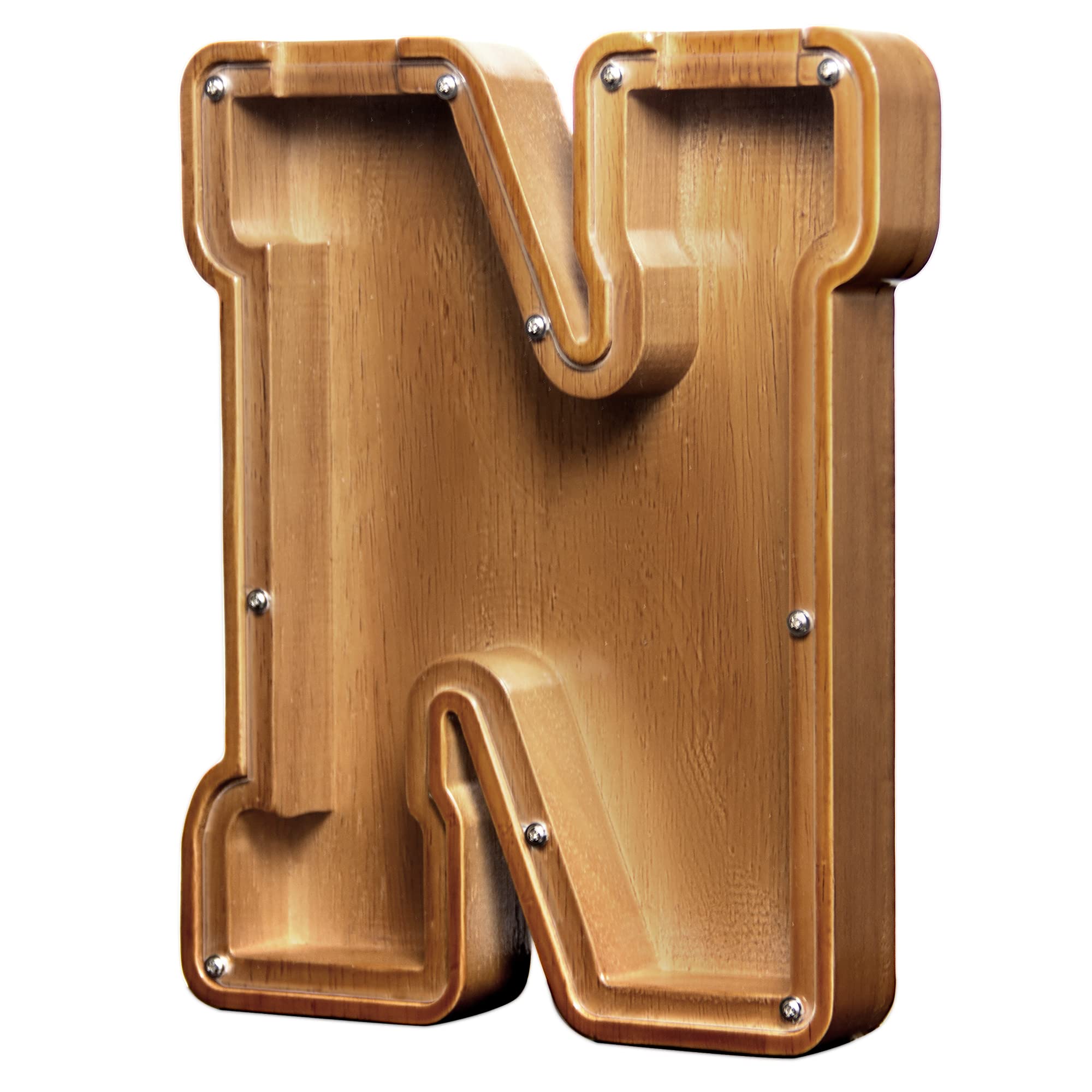 AORCMITN large wooden letter coin bank with clear window for kids' savings.