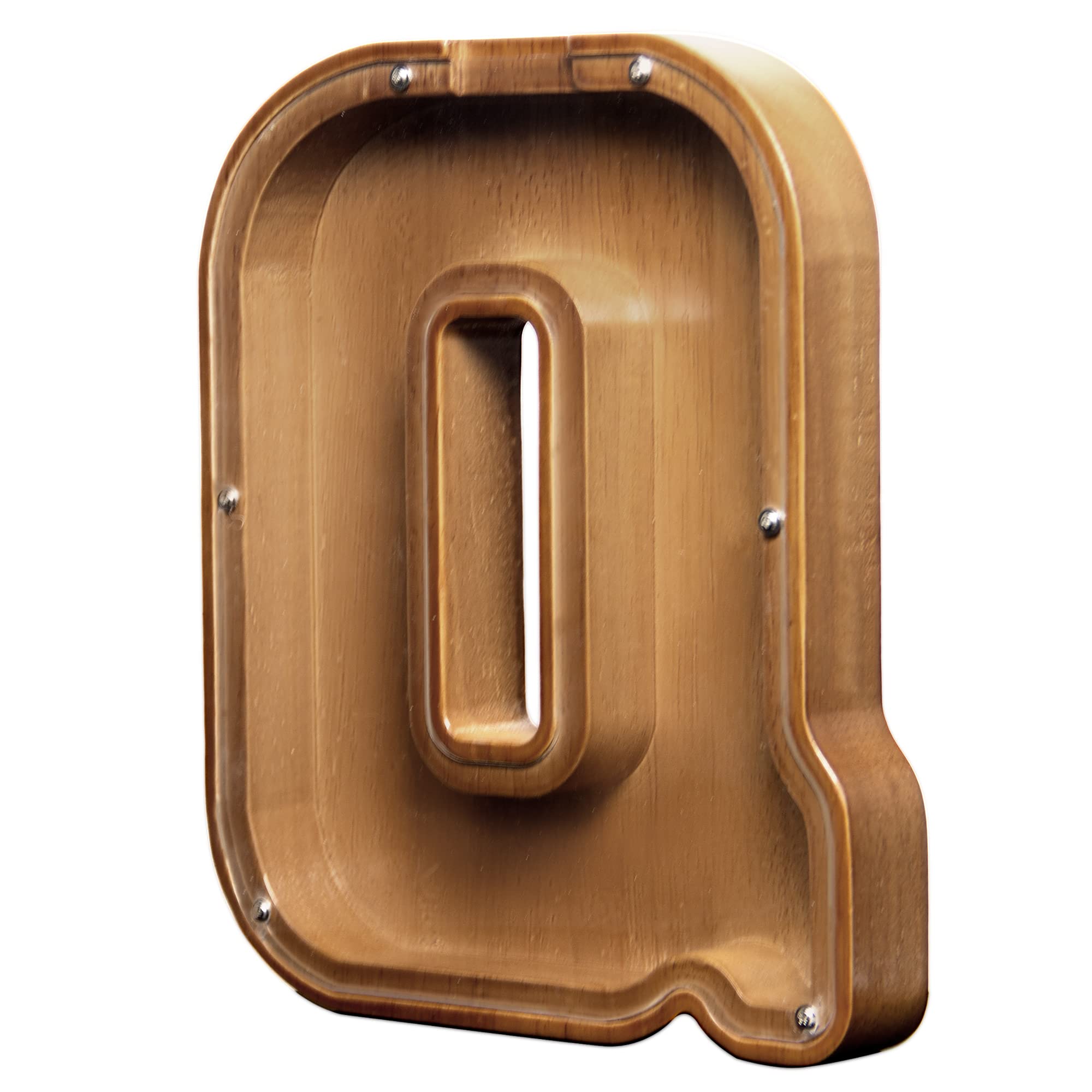 AORCMITN large wooden letter piggy bank front view shows natural pine finish and craftsmanship