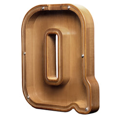 AORCMITN large wooden letter piggy bank front view shows natural pine finish and craftsmanship