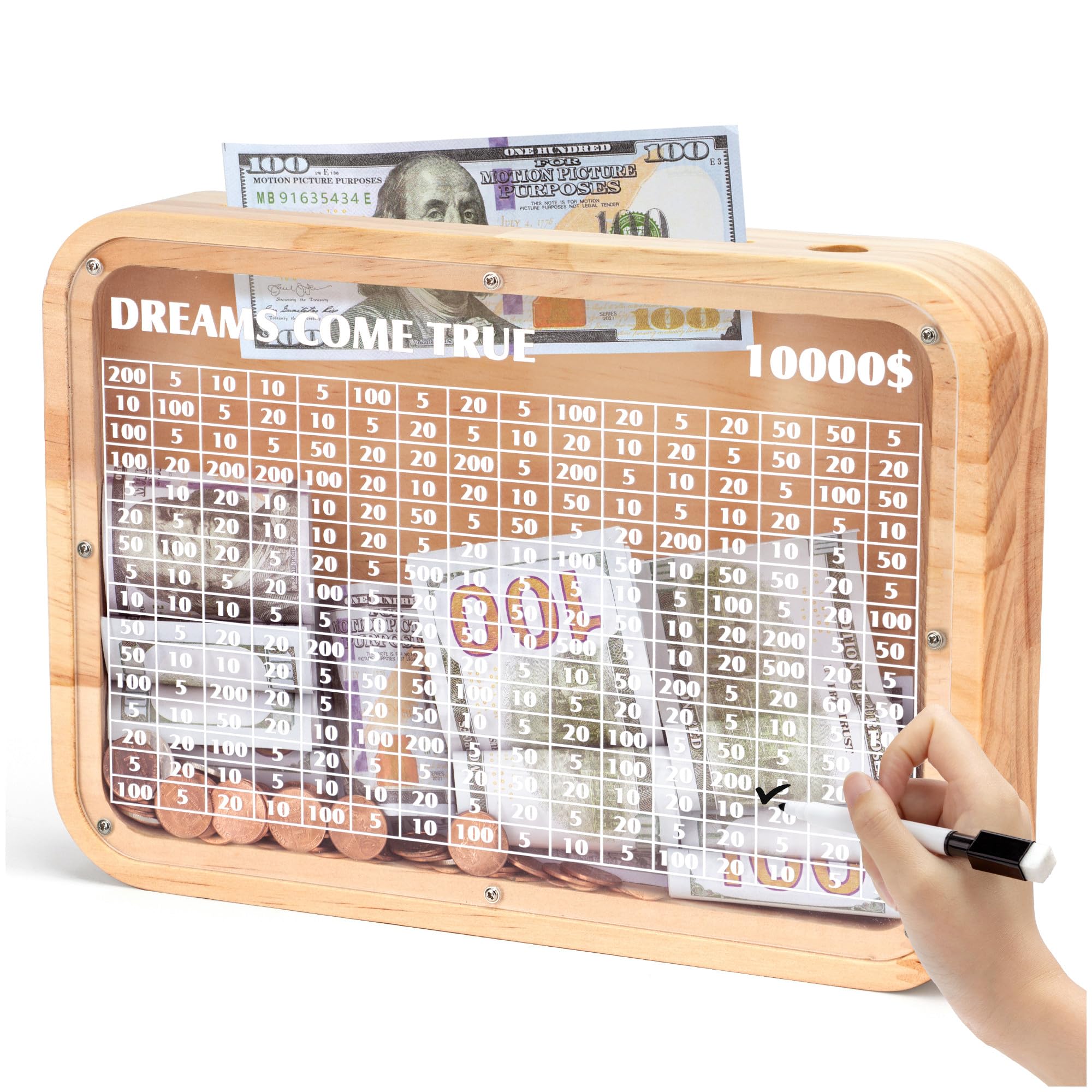 AORCMITN wooden 10000 money box front view for family savings