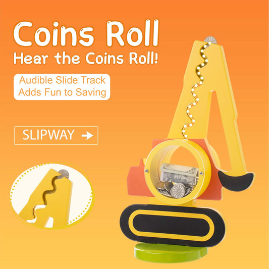 AORCMITN wooden excavator piggy bank belly view shows savings growth in real time