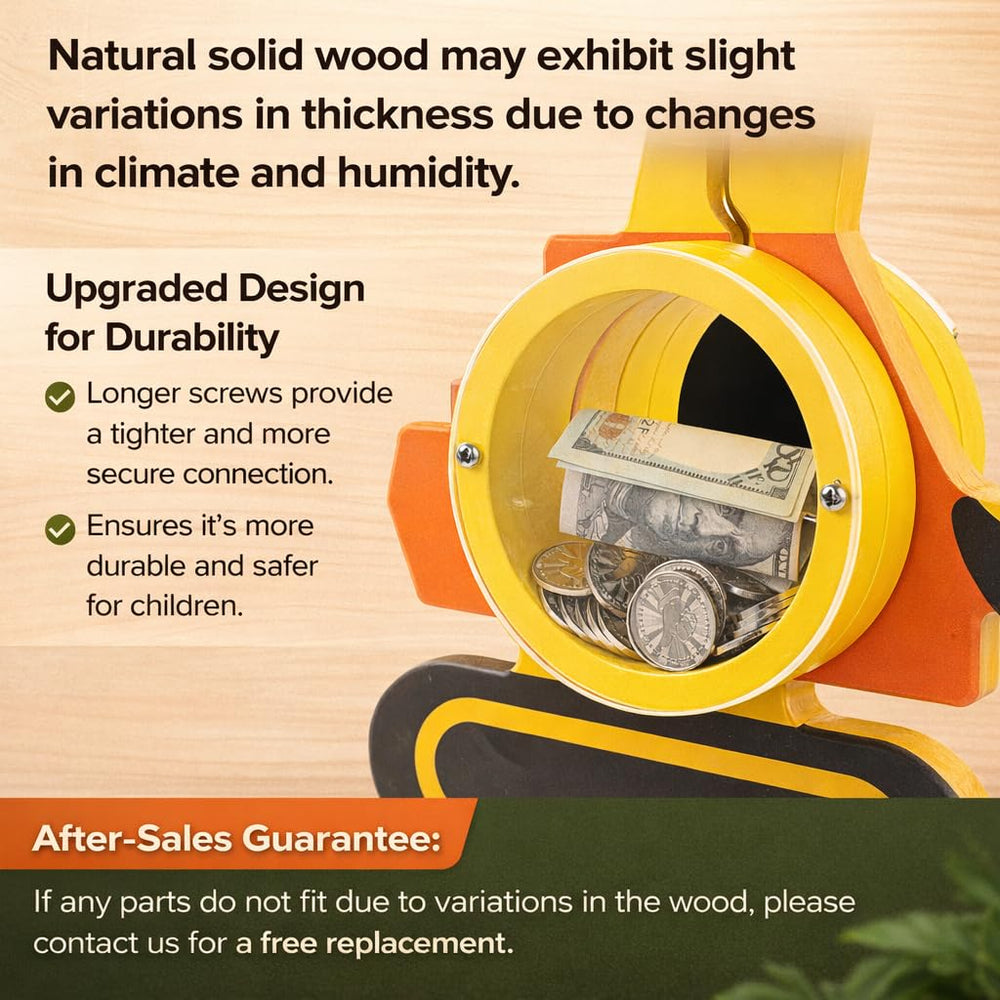 AORCMITN wooden excavator piggy bank coin slide captivates kids during money routine