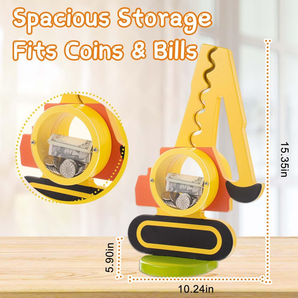 AORCMITN wooden excavator piggy bank durable wood and smooth edges for everyday play
