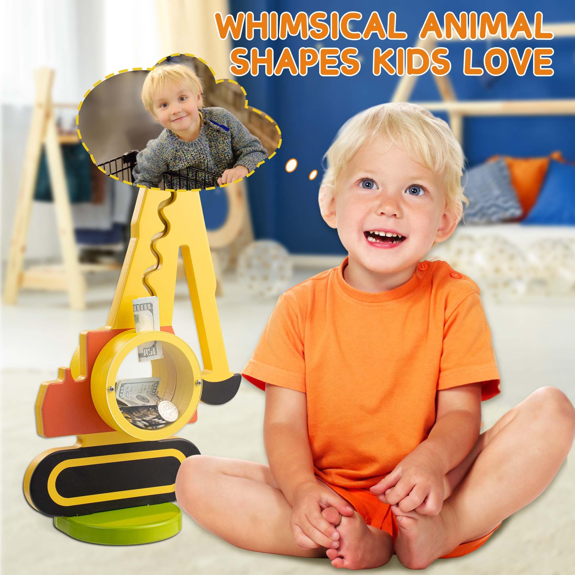 AORCMITN wooden excavator piggy bank sturdy design keeps coins secure