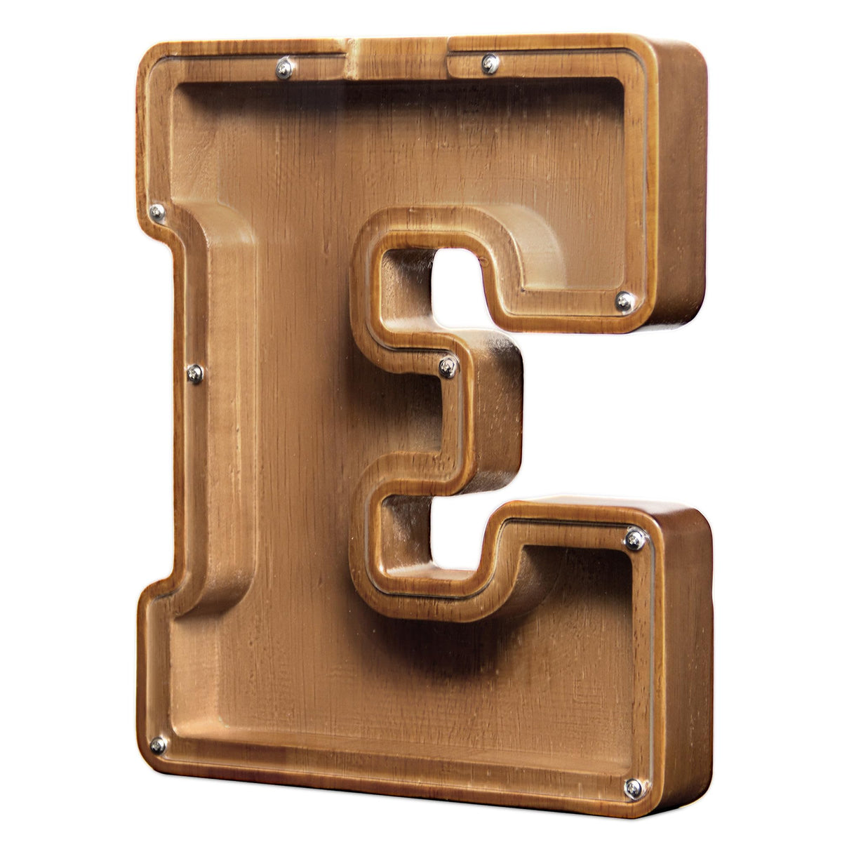 AORCMITN wooden letter piggy bank front view highlights sturdy pine craftsmanship for kids' savings.
