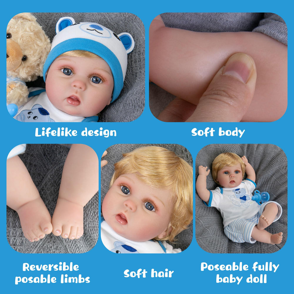 Aori 2.0 Reborn Doll vinyl head and soft limbs for safe play.
