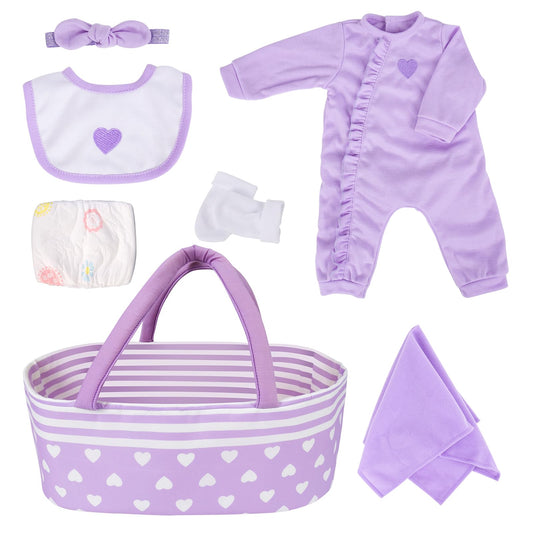 Aori bassinet with purple heart design for easy transport and display.