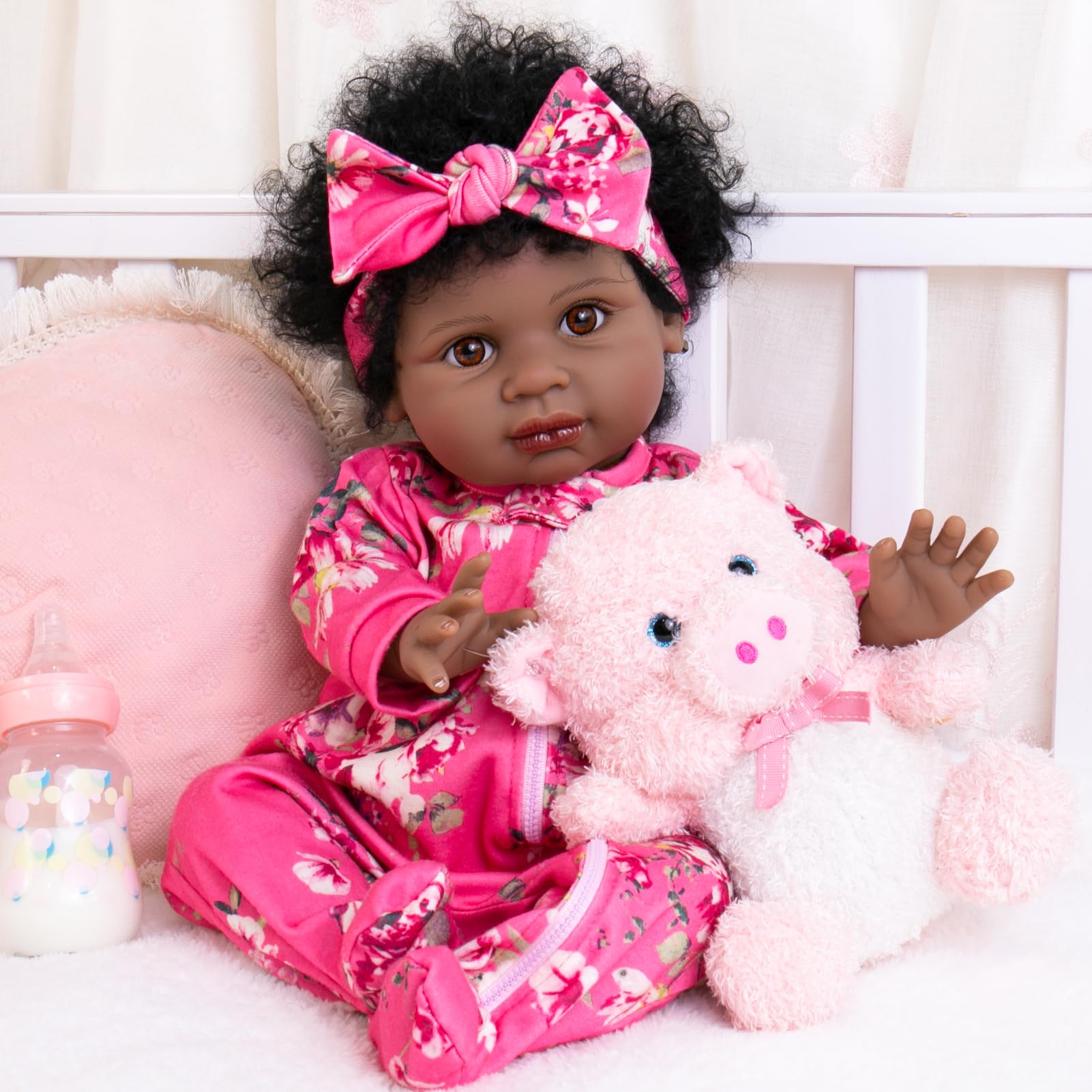 Aori black reborn doll, 22 inches, poseable for lifelike playtime