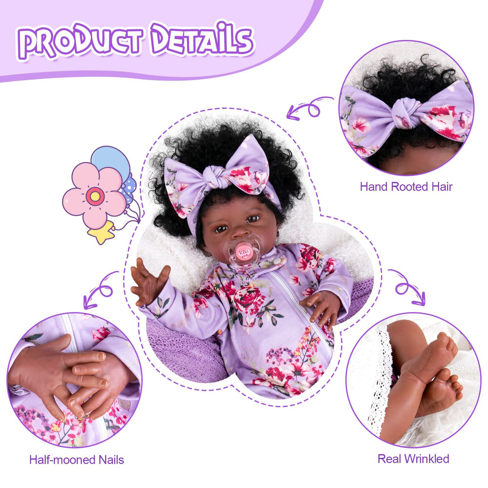 Aori Black Reborn Baby Doll is ideal for nurseries, learning, and gentle companionship.