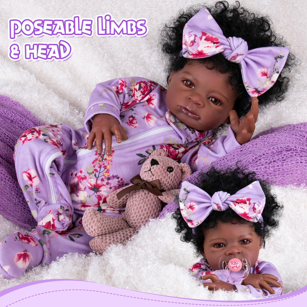 Aori Black Reborn Doll has a soft cloth body for comforting tactile experiences.