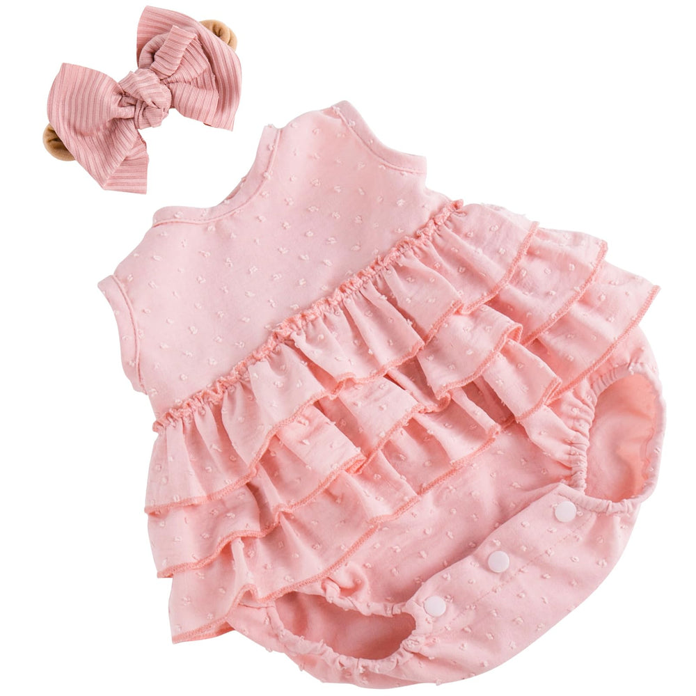 Aori lifelike doll pink dress with bow headband, easy dressing for 17-20 inch dolls.