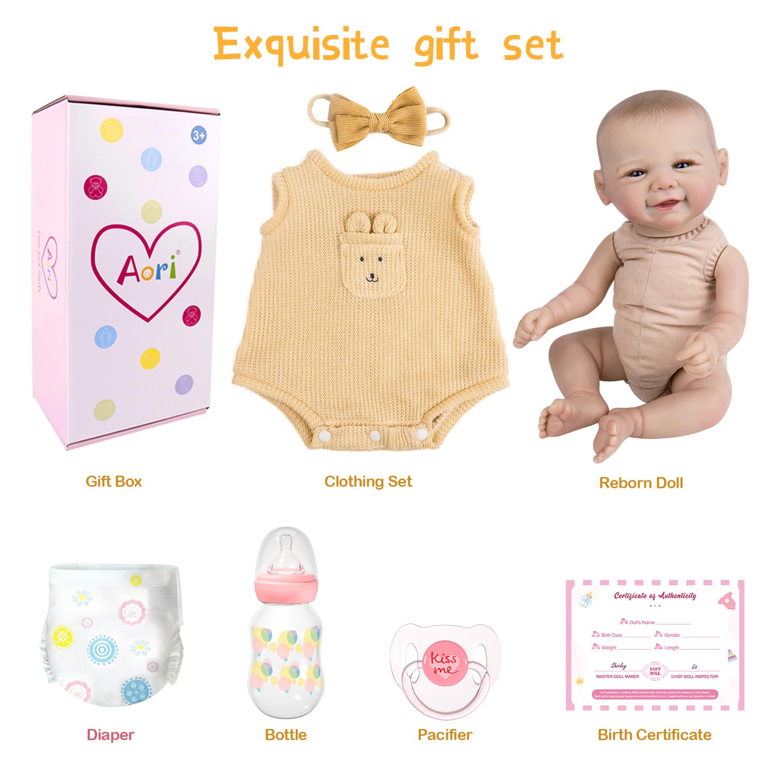 Aori lifelike reborn doll baby bottle for feeding style play.