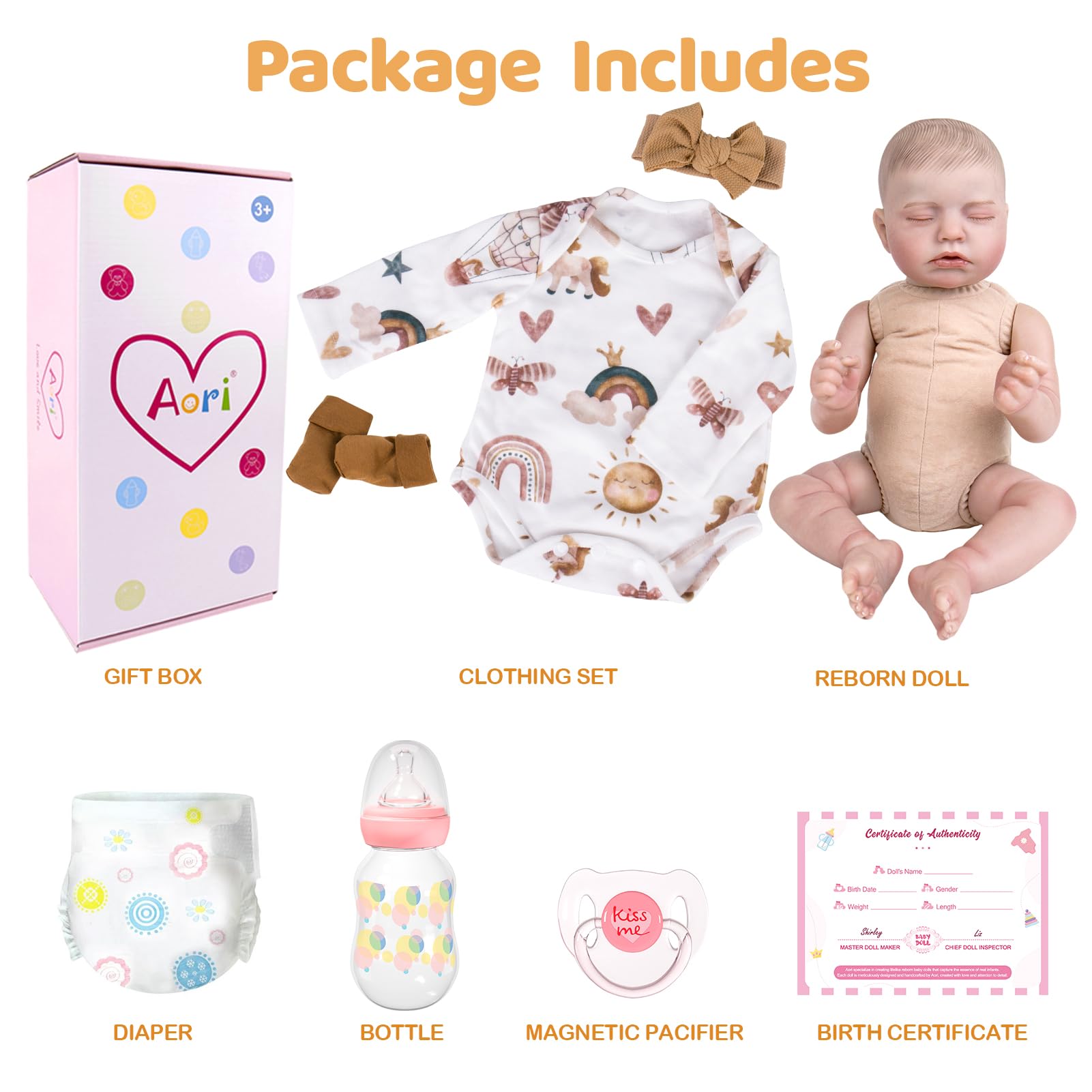 Aori nursing bottle included enhances feeding-time pretend play.