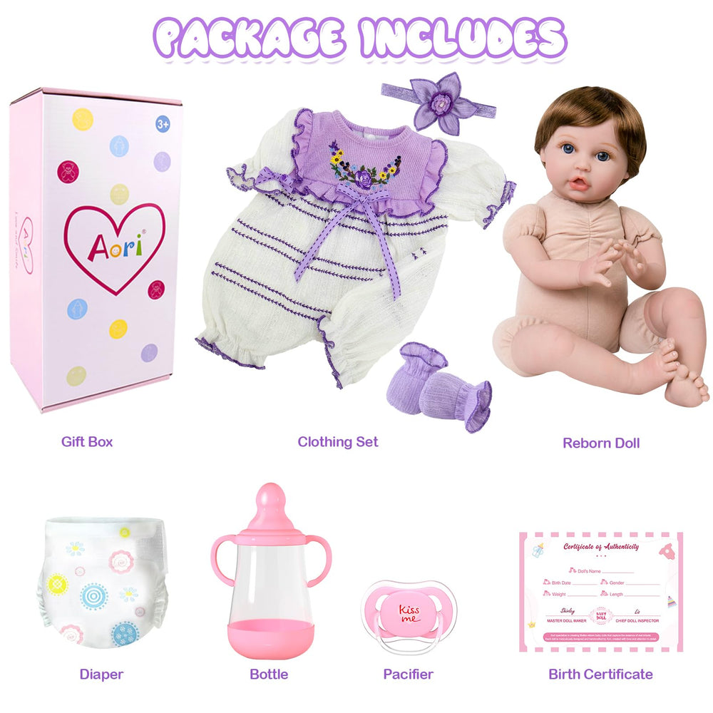 Aori Reborn 22-inch feeding set with bottle and pacifier supports nurturing play
