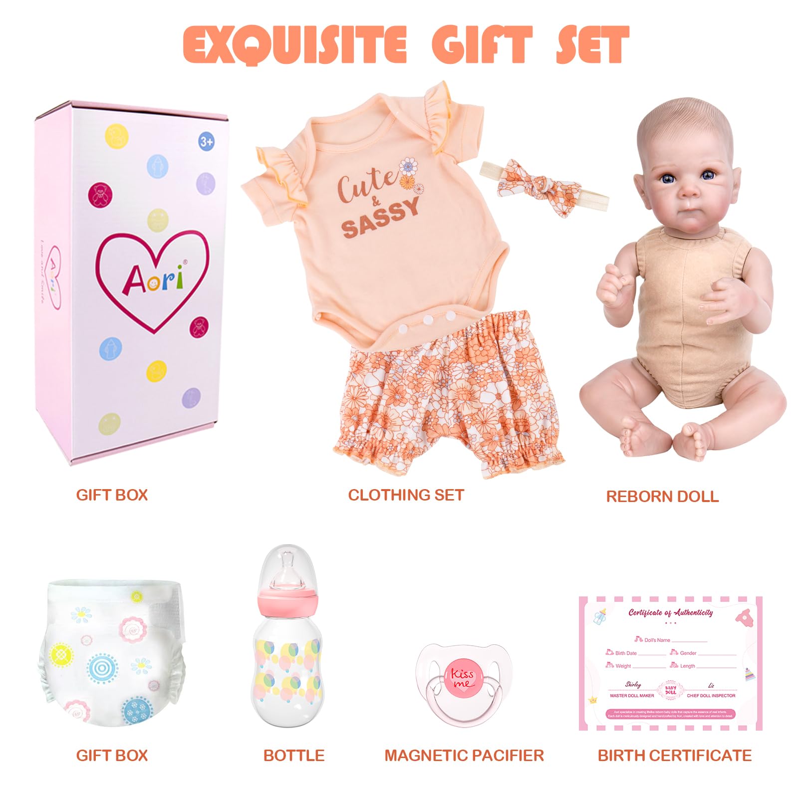 Aori Reborn Baby Doll Girl ideal gift for kids and collectors 3+.