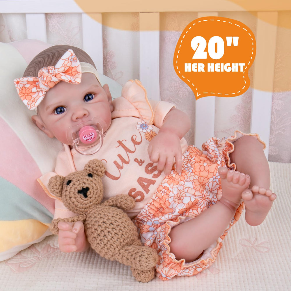 Aori Reborn Baby Doll Girl soft vinyl head and limbs for easy posing.