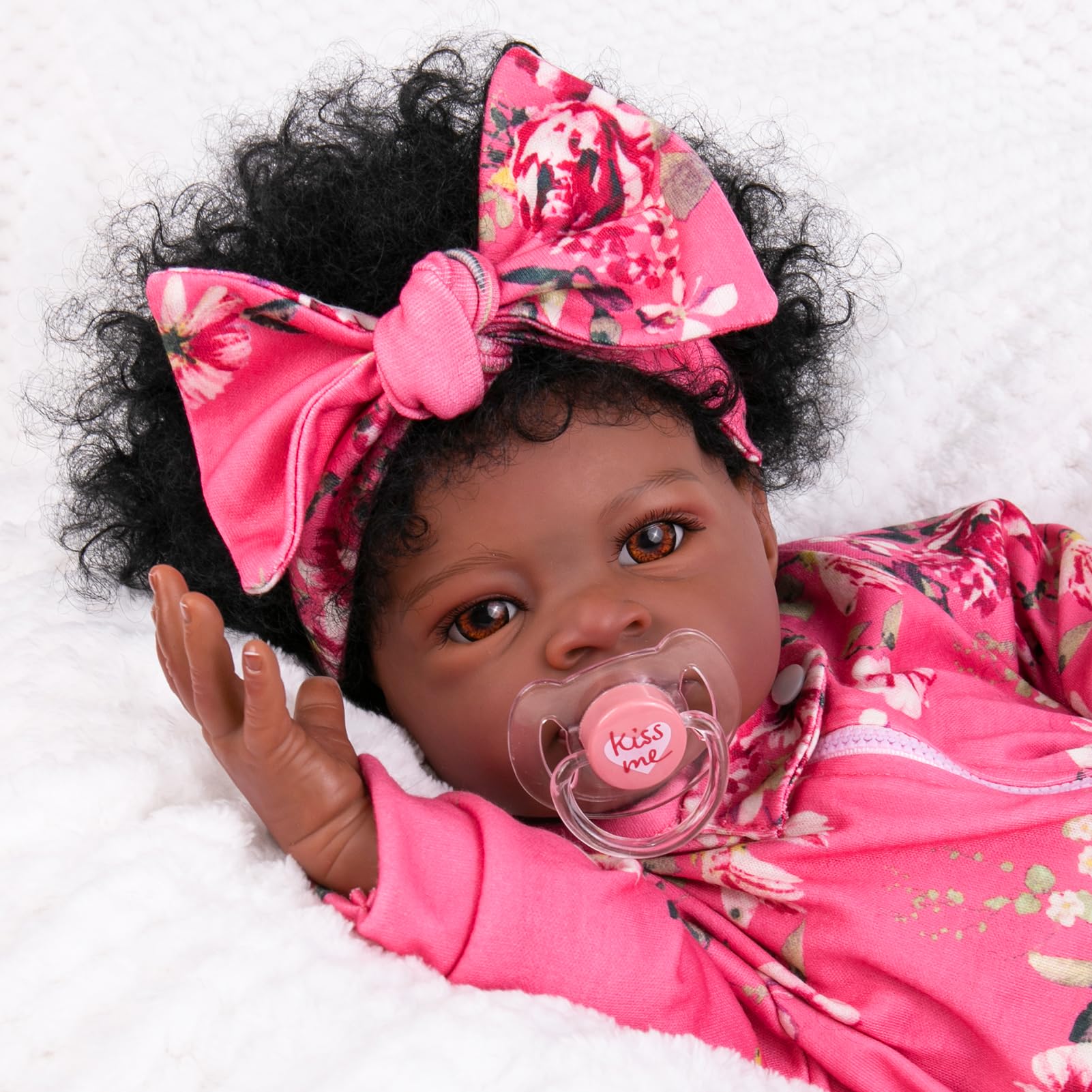 Aori Reborn Black Girl Doll face close-up highlighting lifelike features for imaginative play