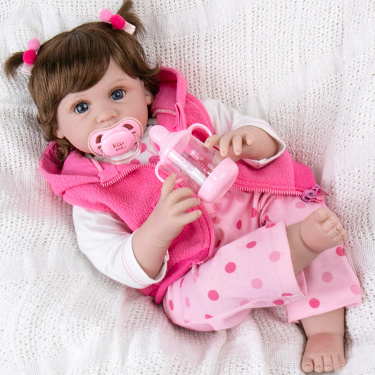 Aori Reborn Doll features hand-painted blushing and lashes for lifelike newborn look.