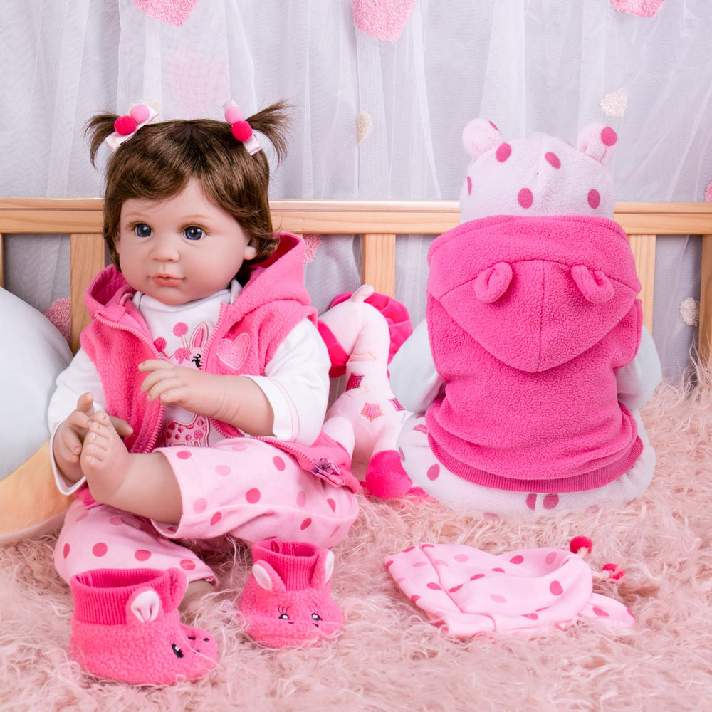 Aori Reborn doll clothes pink vest with hood; keeps dolls cozy during pretend play.