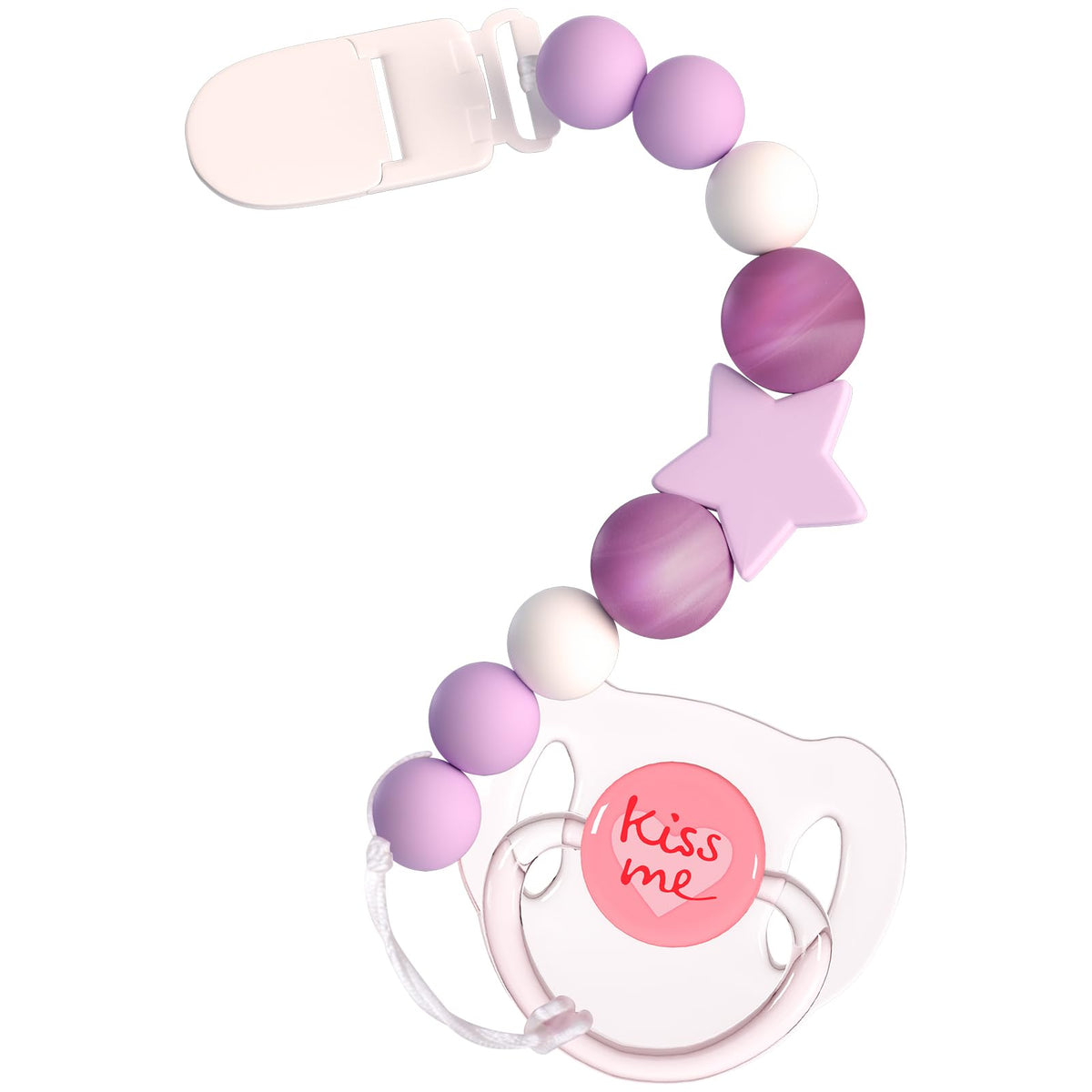 Aori reborn-doll magnetic pacifier in purple stays secure during play.