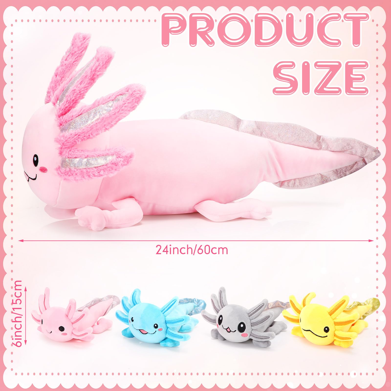 Aoriher baby axolotl plush six inch in four colors for portable hugs and imaginative play.
