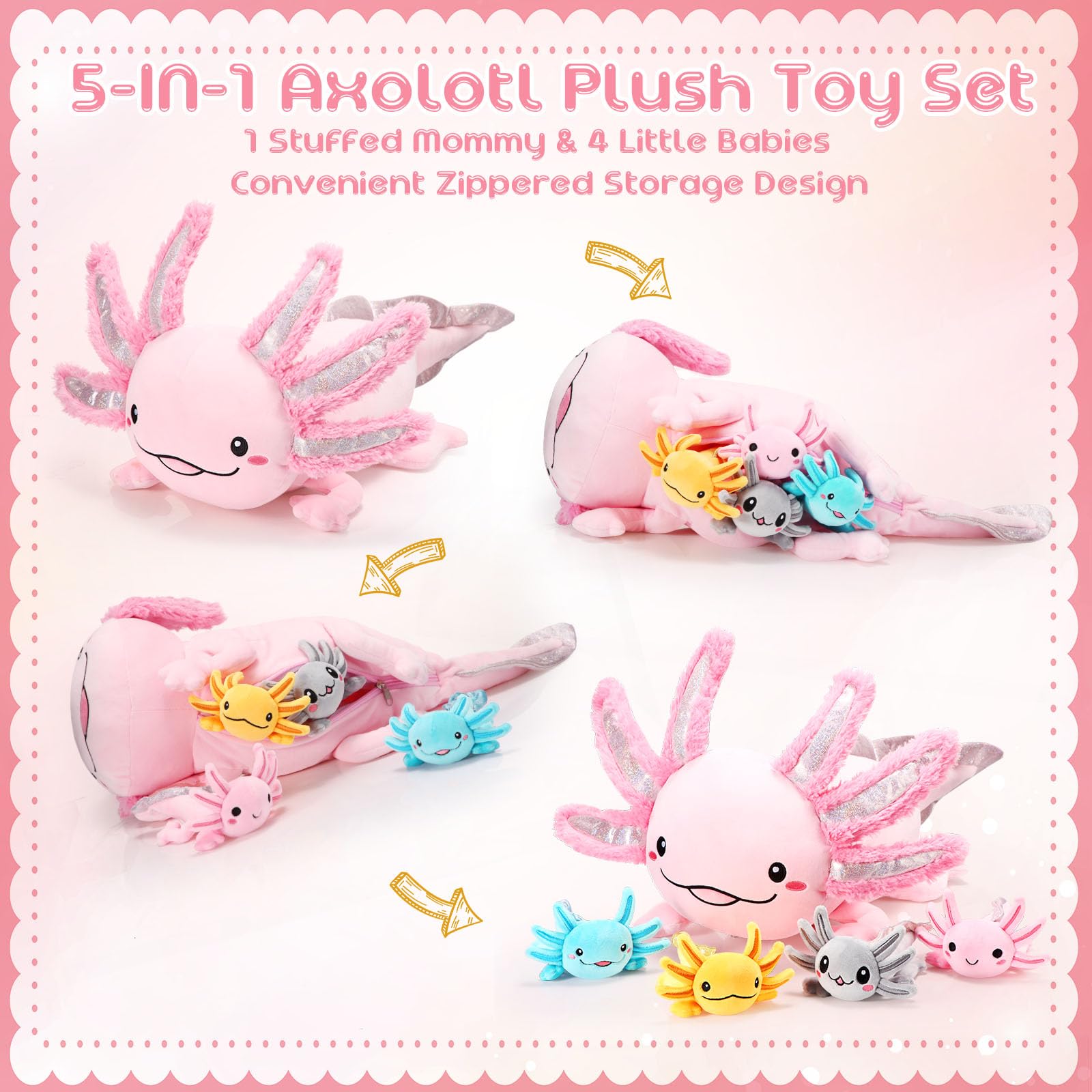 Aoriher axolotl baby plush six inch in four colors for portable hugs and imaginative play.