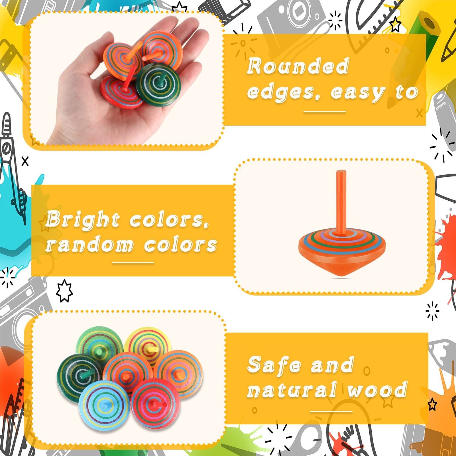 Aoriher handheld wooden spinning top in rotation, easy to grip for kids.