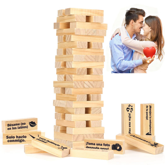 Aosemili 48 wooden blocks arranged in a romantic tower for date nights