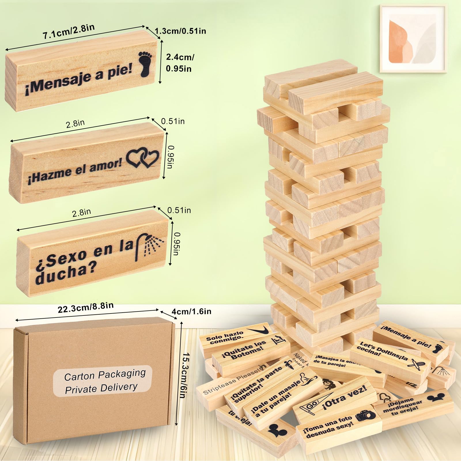 Aosemili blocks with laser engraved text ready for playful challenges