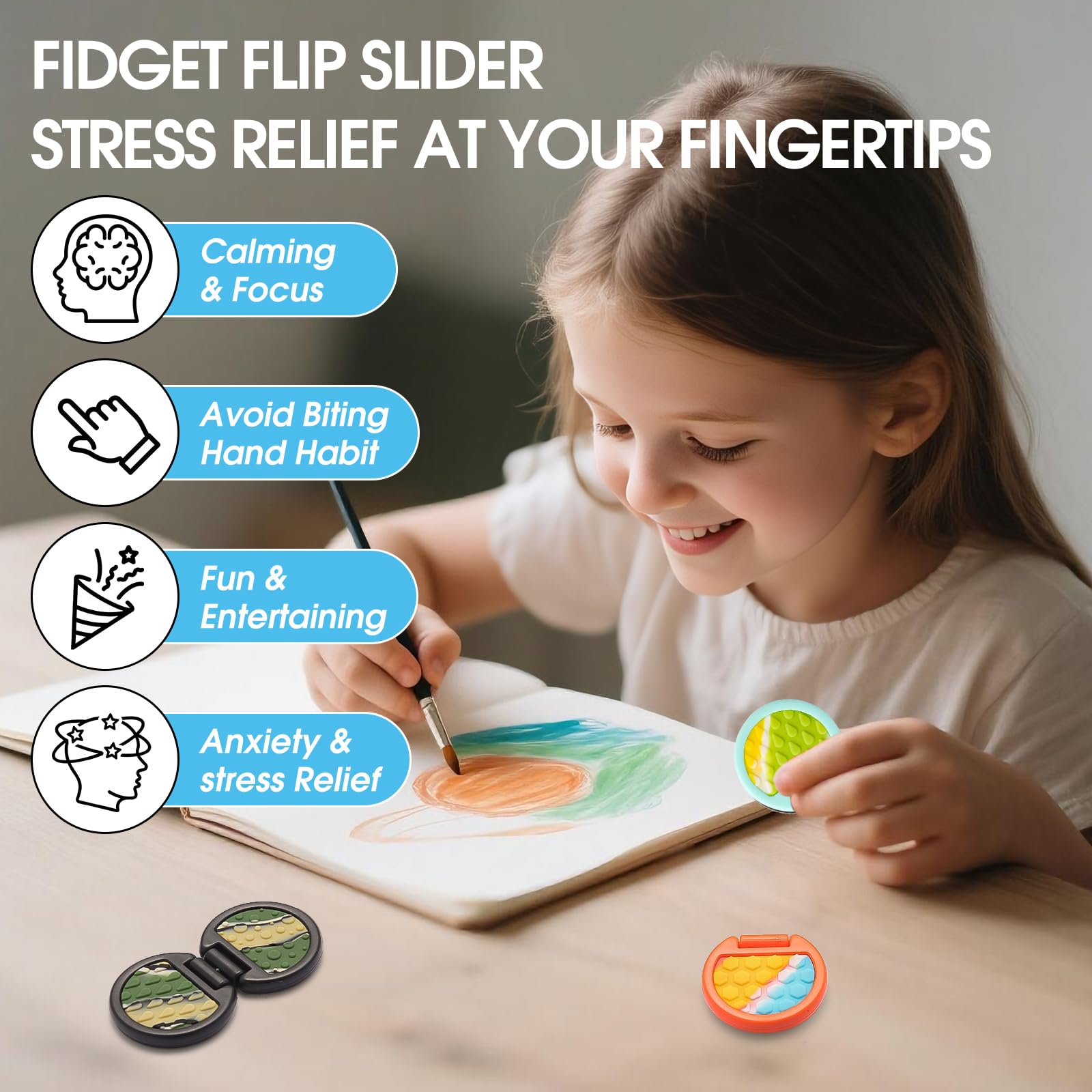 AOSTEONG fidget slider in use demonstrates quiet, discreet stress relief