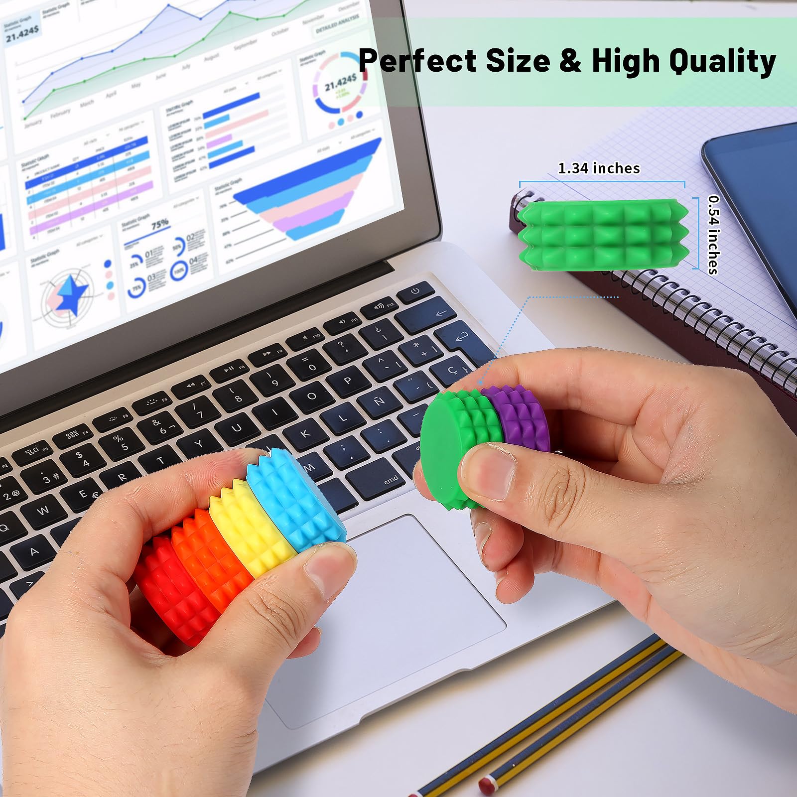 Aosteong spiky silicone grip provides calming tactile feedback during work.