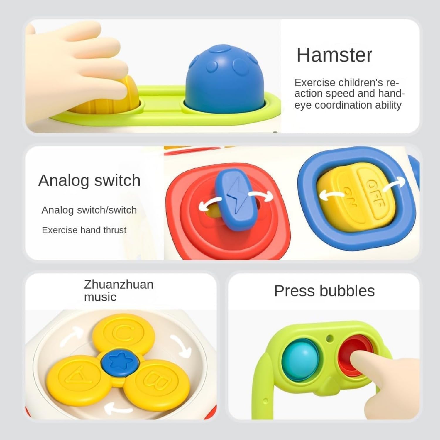 AotBlcer Busy Cube doorbell press creates interactive play moments.