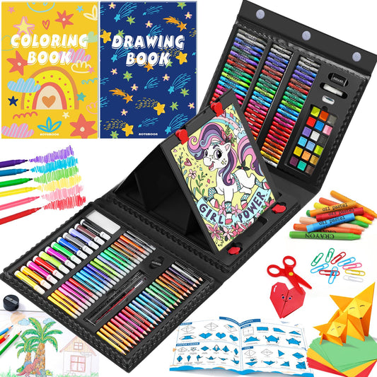 AOTEMOON all-in-one art kit with easel — perfect for starting artists to sketch and paint.