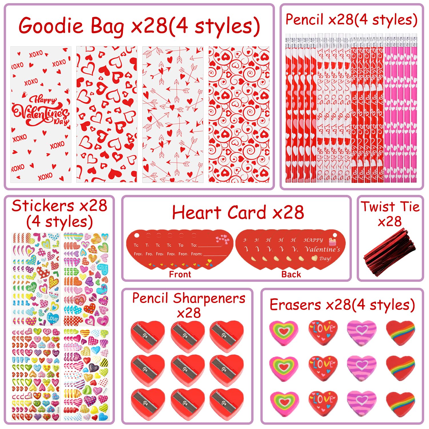 AouEtnay erasers highlight valentines exchanges with practical learning tools.