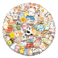 AOWDIAO 100 Pcs Cute Animal Stickers pack shows assorted designs for water bottles and notebooks.